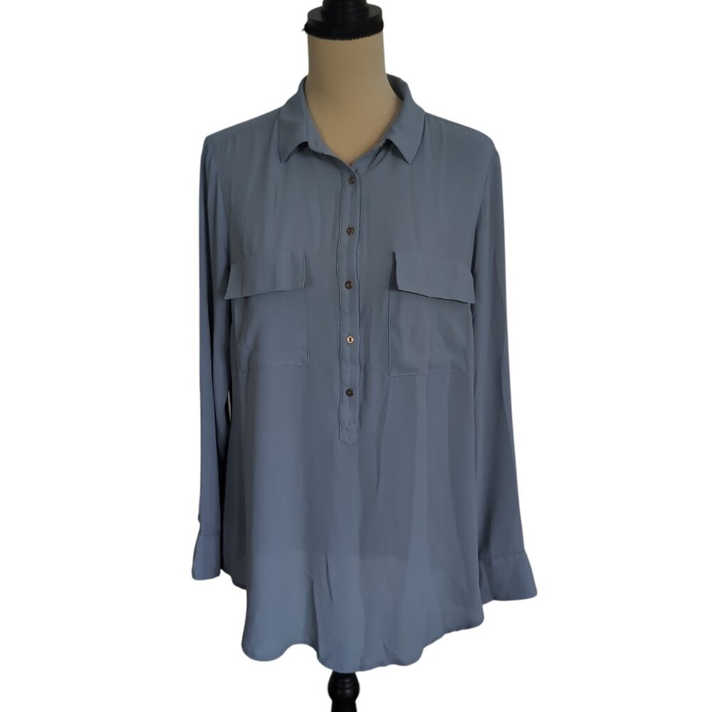 Dusty Blue Le Chateau Blouse Size Large Long Sleeve